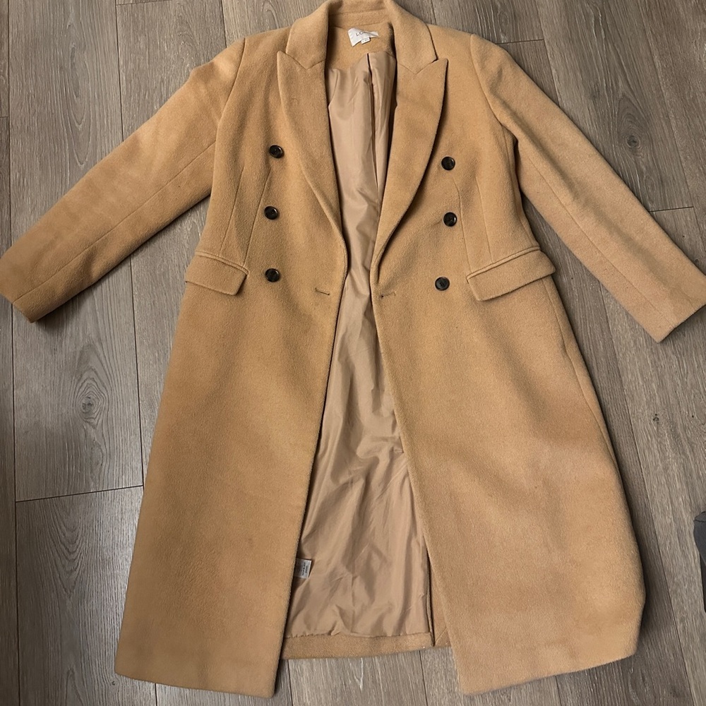 Ann Taylor Loft Women's Tan Double-Breasted Coat